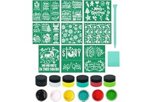 DGAGA 17PCS Christmas Silk Screen Stencils,Chalk Paste and Transfers Stencil Winter Stencils Self Adhesive Stencils Reusable for Painting on Wood,Fabric,Home Decor,Chalk Paste Paint Mini Squeegees Set