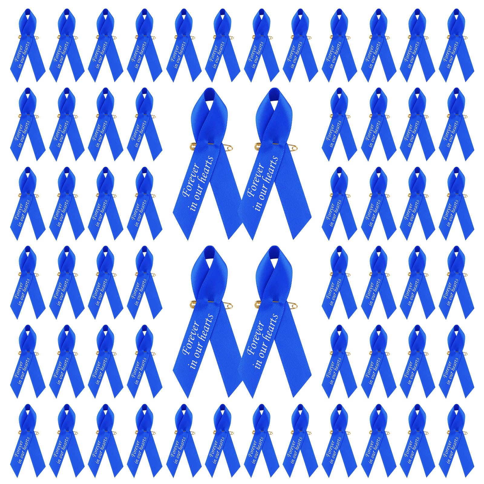 CRAFFANCY WANDIC 200pcs Blue Ribbon Pins Prostate Cancer Awareness Badges Colon Cancer Brooch Memorial Ribbon Badges in Forever in Our Hearts for Funeral Mourning Event Bereavement Remembrance