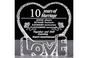 YWHL 10 Year Crystal 10th Wedding Anniversary Paperweight Keepsake Gift for Her Wife Girlfriend Him Husband