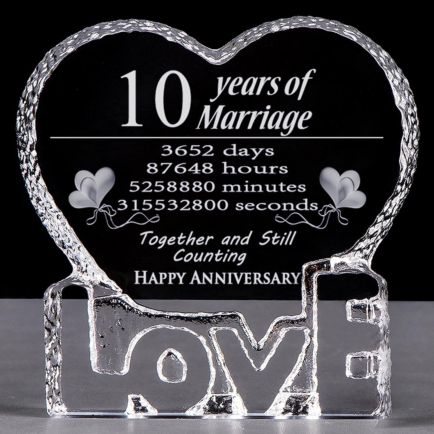 YWHL 10 Year Crystal 10th Wedding Anniversary Paperweight Keepsake Gift for Her Wife Girlfriend Him Husband