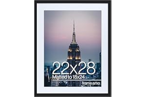 Frame Amo 22x28 Black Picture Frame with 17.5x23.5 White Mat Opening for 18x24 Image, 1 Inch Border, Acrylic Face