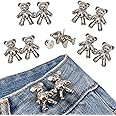 TOOVREN Cute Bear Button Pins for Jeans, No Sew and No Tools Instant Pant Waist Tightener, Adjustable for Loose Jeans 4 Sets Jeans Button Replacement Pant Clips for Waist Buckle