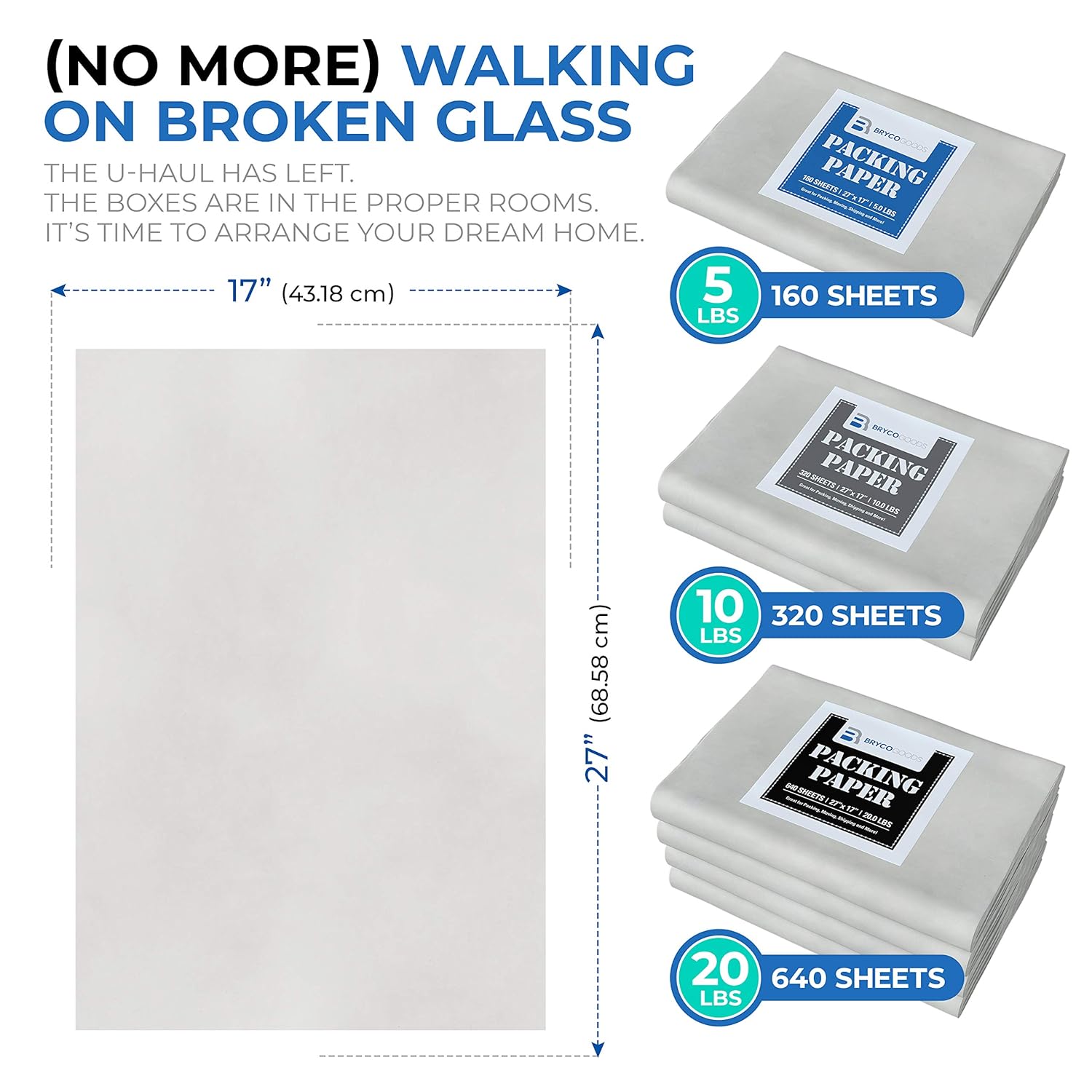 Packing Paper Sheets for Moving - 20lb - 640 Sheets of Newsprint Paper - Must Have in Your Moving Supplies - 27" x 17" - Made in USA: Industrial & Scientific
