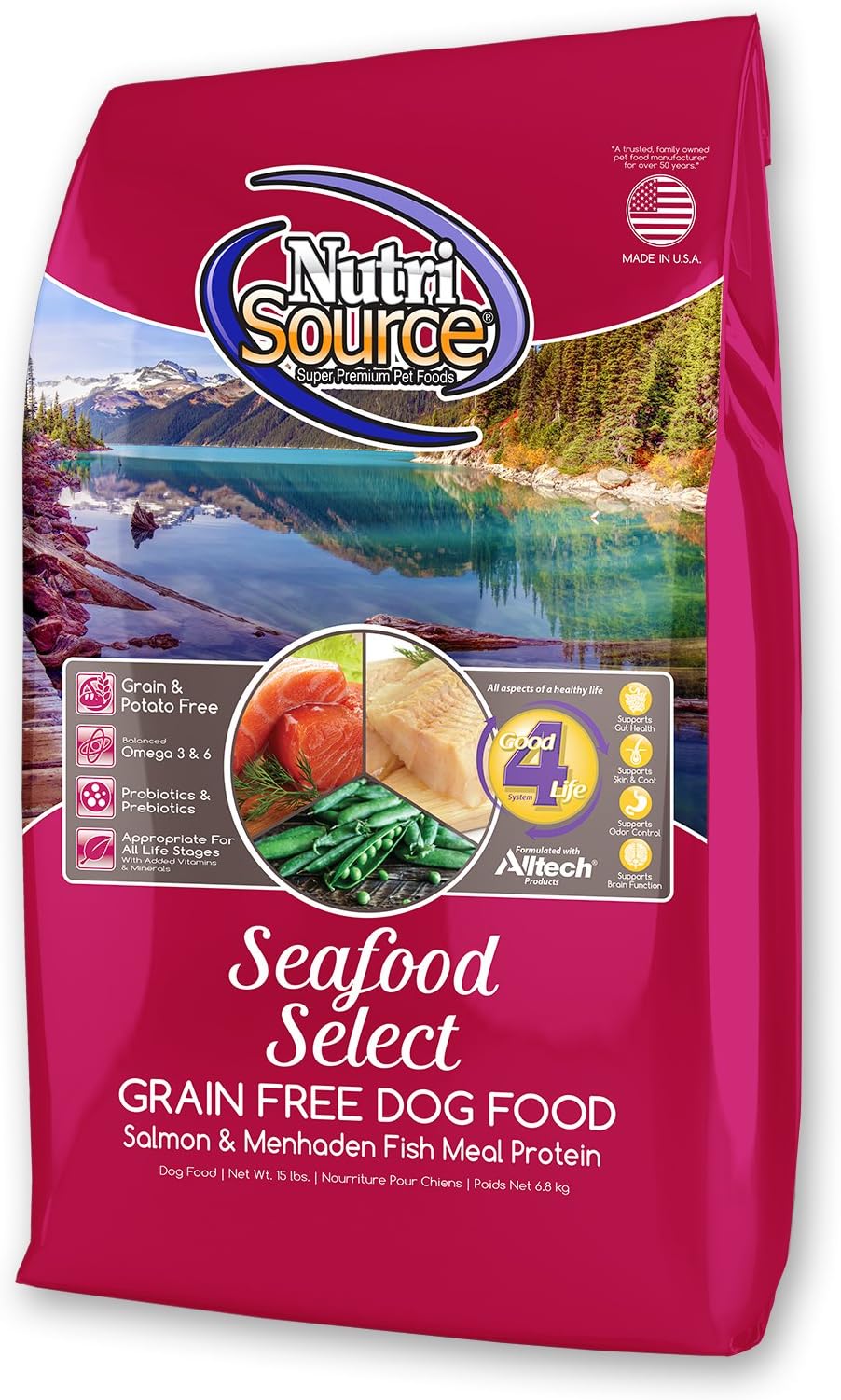 NutriSourceSeafood Select Grain Free Dry Dog Food, Salmon and Menhaden Fish Meal, 15LB