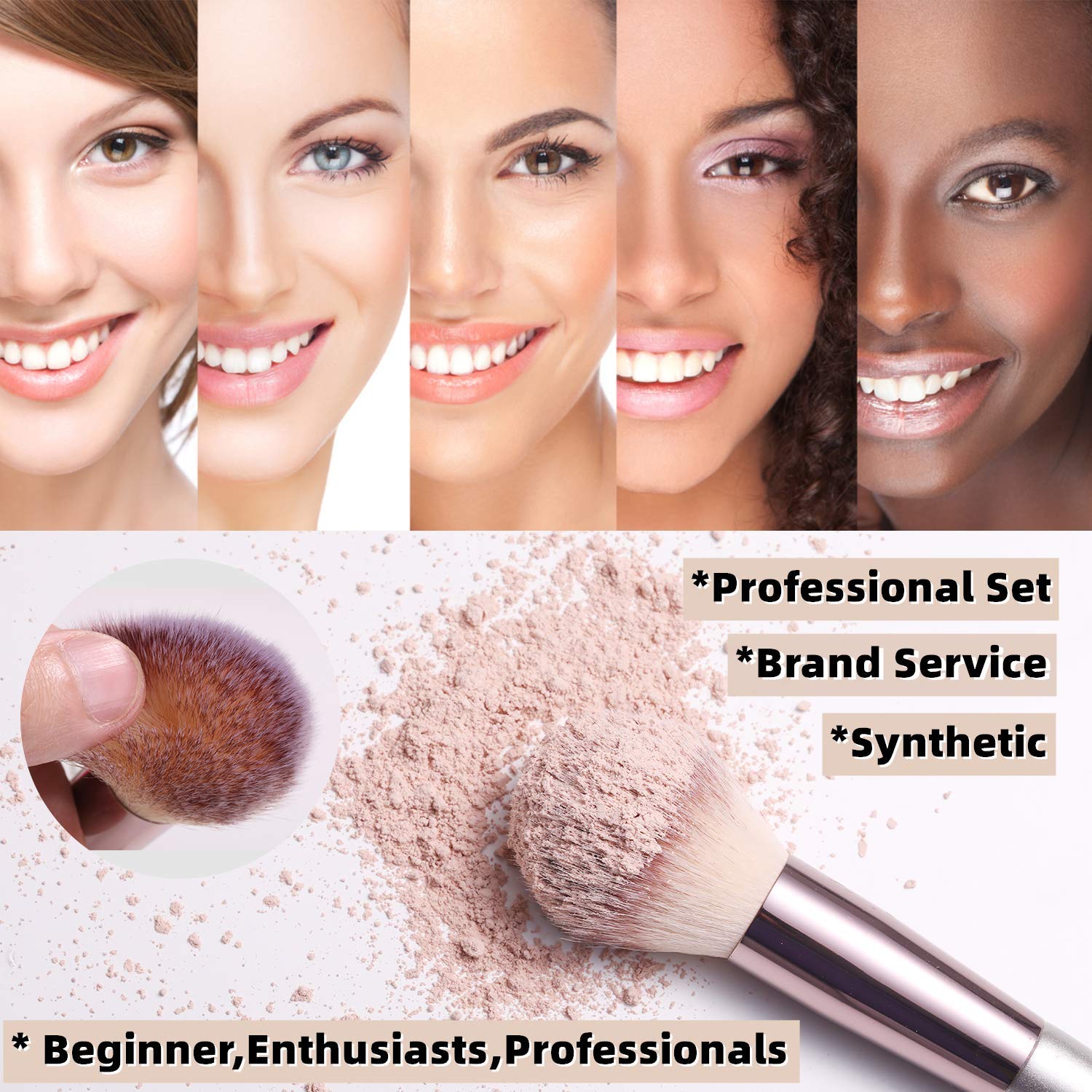 BS-MALL Makeup Brush Set 18 Pcs Premium Synthetic Foundation Powder Concealers Eye shadows Blush Makeup Brushes Champagne Gold Cosmetic Brushes with Black Case: Beauty