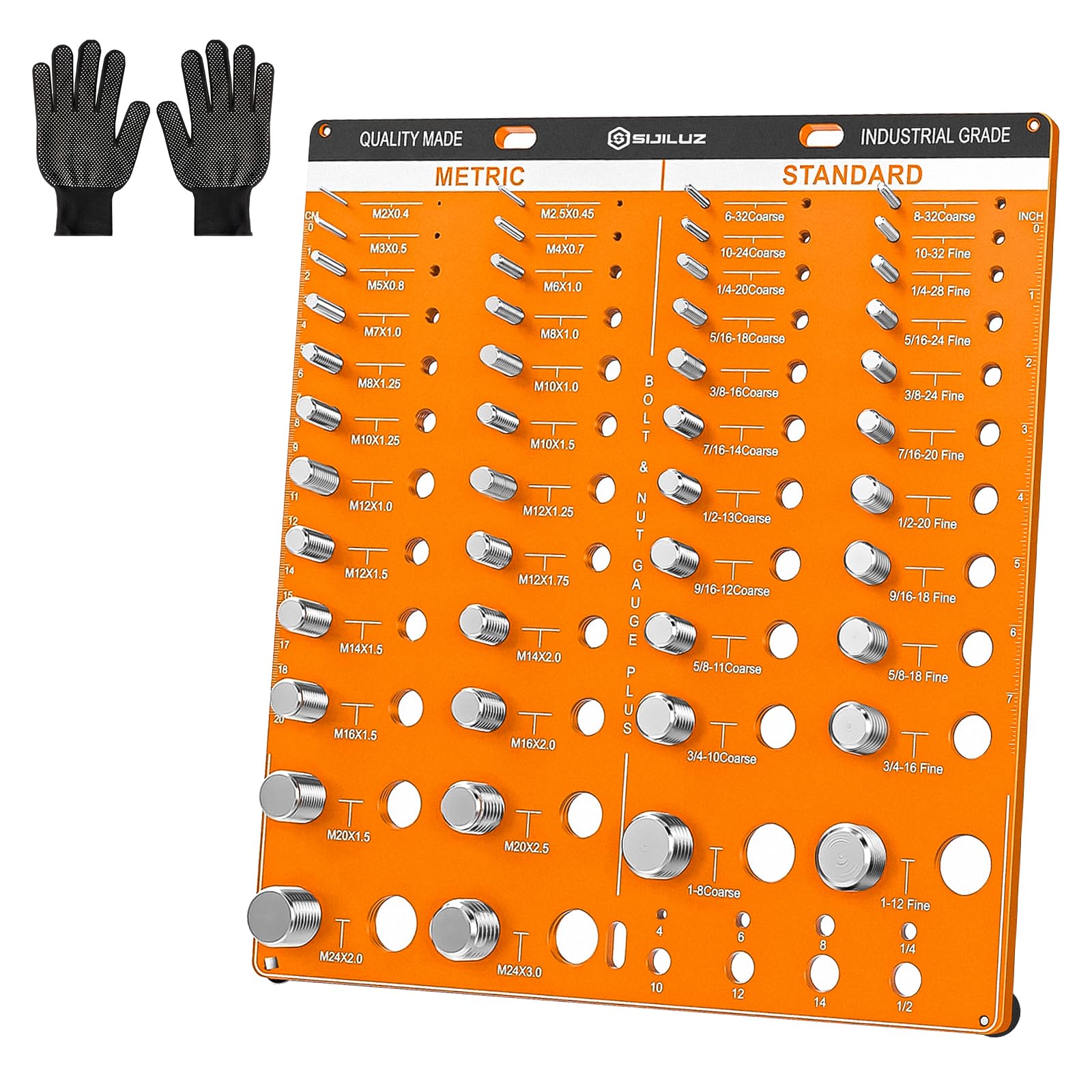 54 Nut and Bolt Thread Checker, Bolt Size and Thread Gauge 22 Standard & 24 Metric Bolt & 8 Drill Bit Gauge, Bolt and Nut Identifier Gauge with Inch and Centimeter Scales