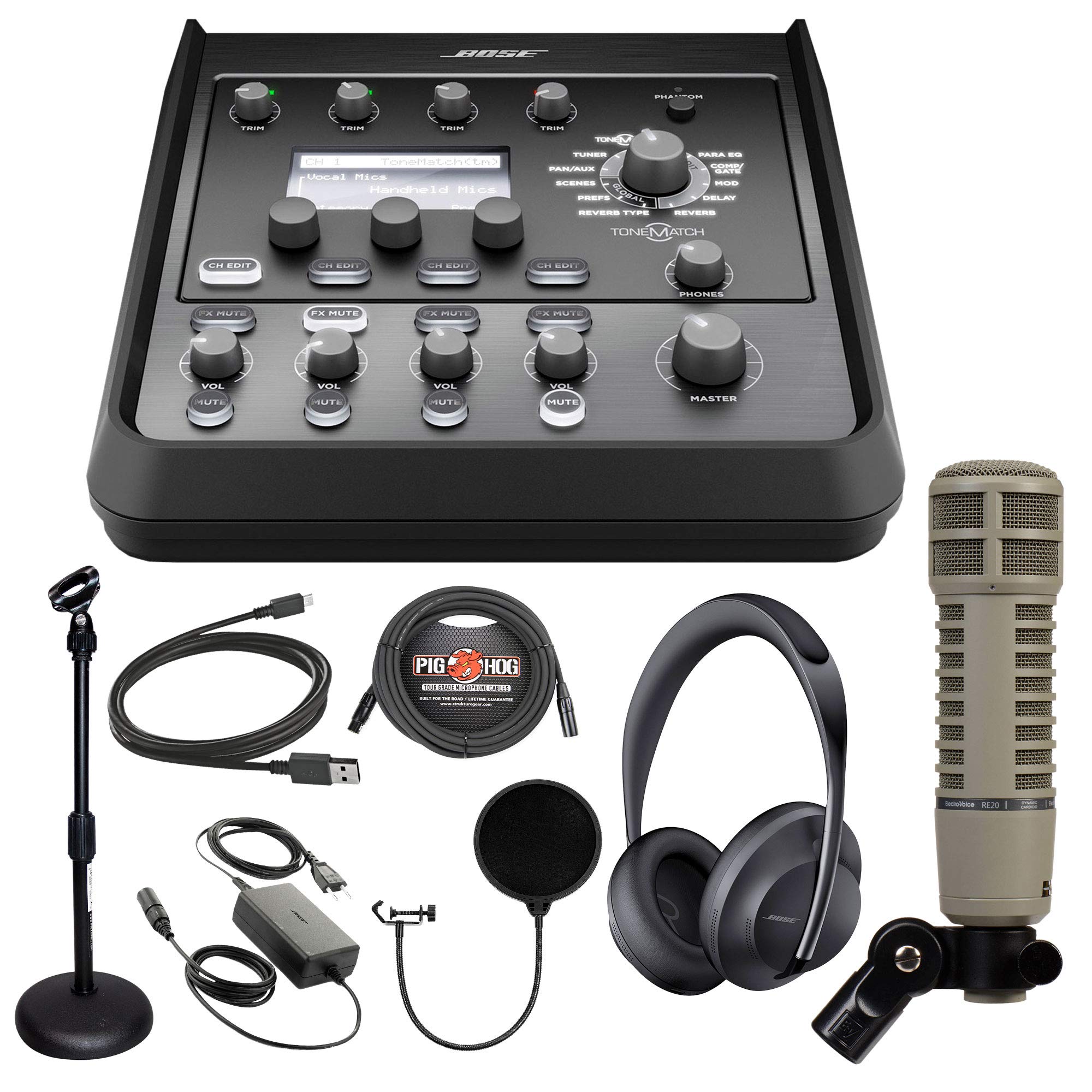 Bose Pro T4S ToneMatch 4-Channel Digital Mixer Live Streaming Bundle with Microphone, Bose Noise Can
