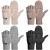 Tarpop 4 Pairs Women Winter Convertible Gloves Fingerless Mittens Knit Flip Wool Warm Half Finger Gloves with Cover