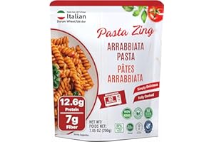Pasta Zing Arrabbiata Pasta, Spicy Italian Al-Dente Fusilli, Ready in 1 Minute, Made with 100% Durum Wheat, 12.6g Protein 7g Fiber, Clean Label Shelf-Stable, 7.05 oz Pouch, Pack of 7