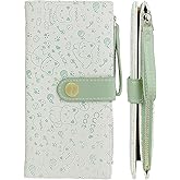 Farcauo Green Cat Pattern Wallet for Women and Ladies Long Leather Coin Purse with Cute Kawaii Design Minimalist Credit Card Holder and ID Window Travel Cash Wallet for Ladies