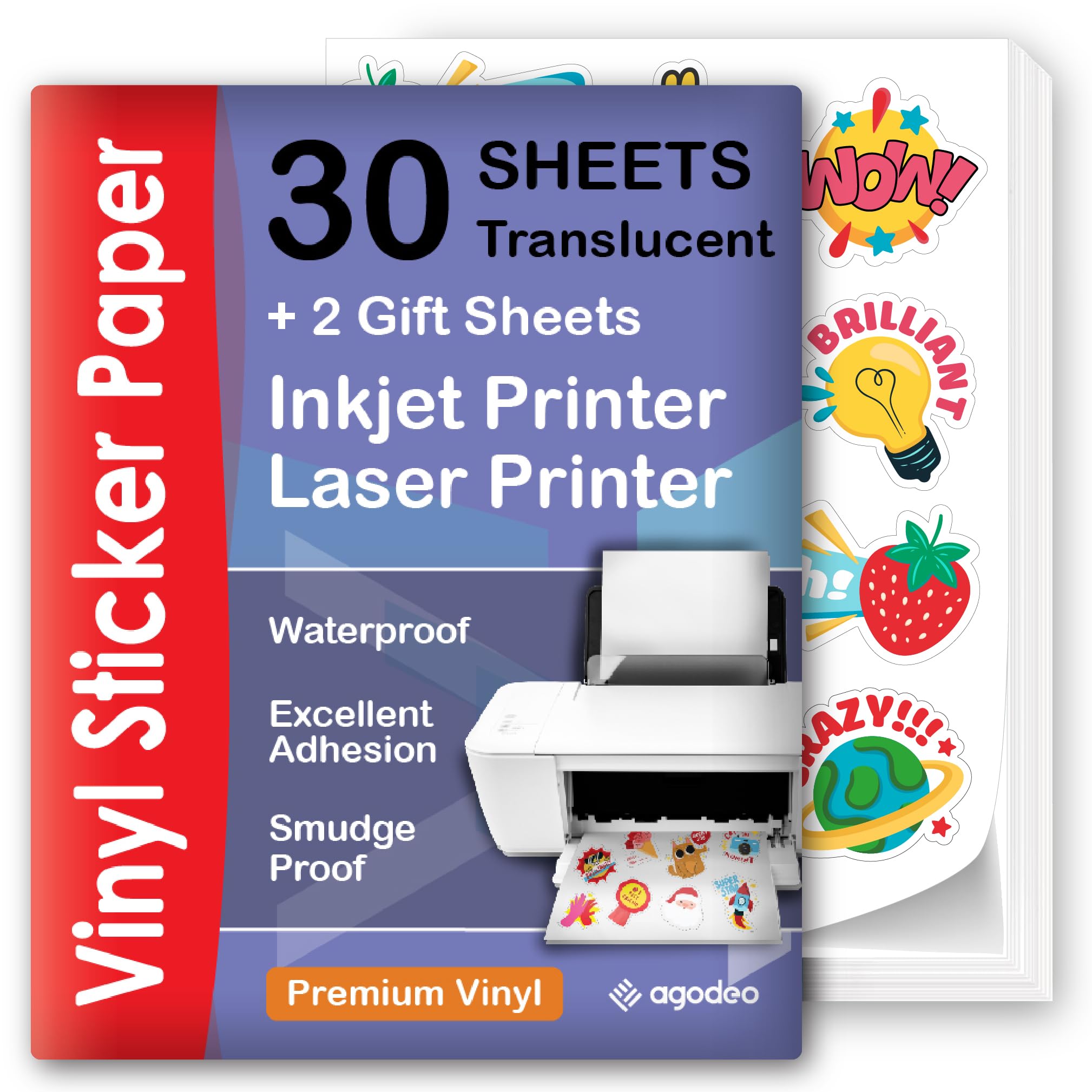 Premium Semi-Clear Sticker Paper - 30 A4 Sheets - Semi-Transparent - Waterproof & Quick-Drying - Compatible with Cricut