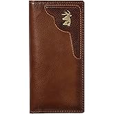House of Jack Co. Deer Ornament Long Bifold Wallet for Men, Full Grain Cowhide Leather Rodeo Wallet, Hunting & Outdoorsman Tall Wallet, Brown
