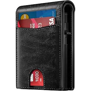 RUNBOX Wallet for Men|RFID Slim Bifold Pop-Up Card Holder|Front Pocket | Metal Case,Magnetic Flip,11 Card Slots,ID Window,Mon