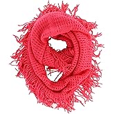 Unisex Women's Winter Fringe Tassel Neck Cozy Knit Cable Infinity Loop Cowl Scarf- Solid Color