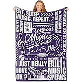 Music Gifts for Women Girls, Without Music Life Would Be Flat, Music Themed Blanket for Daughters, Coworkers, Music Teachers, Flannel Throw Blanket 50x65 Inches for Adults Teens, Purple