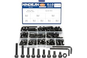 NINDEJIN M6 Hex Socket Head Cap Screws/Bolts Nuts Washers Assortment Kit, M6 x 8/10/12/14/ 16/18/20/25/30mm Metric Screws, 12.9 Carbon Steel Black Oxide Screws, Fully Machine Threaded, Allen Hex Drive