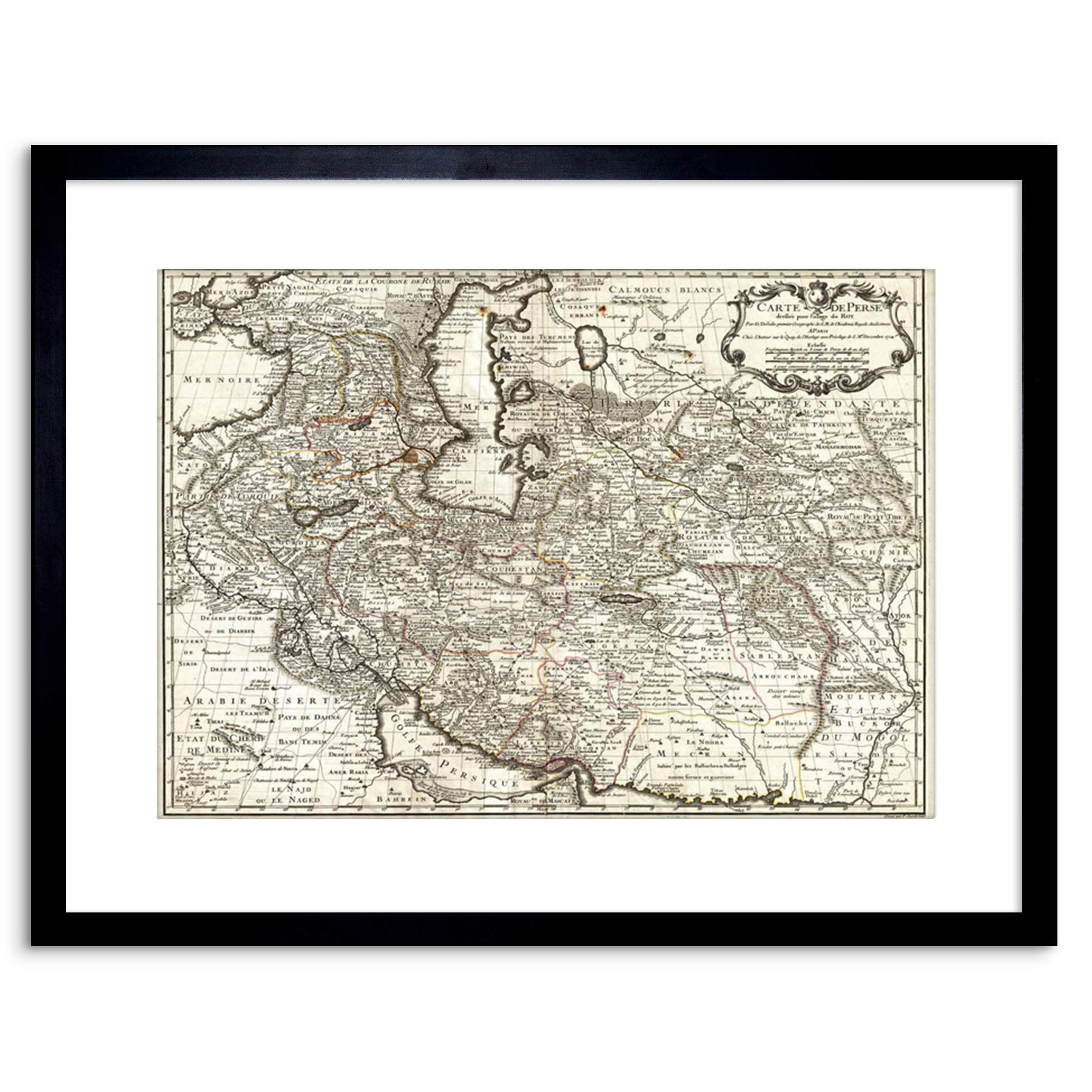 Wee Blue Coo 9x7 '' MAP ANTIQUE MIDDLE EAST IRAN PERSIA DE L'ISLE FRAMED ART PRINT F97X508