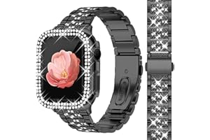 Newlibery Bling Watch Bands with Bling Case for Women Compatible with Apple Watch Band 49mm Elegant Dressy Jewelry Replacement Metal Link Wristband Protector Cover for iWatch Series Ultra 3/2/1 Black