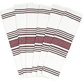 Maroon Dish Towels - Highly Absorbent, 100% Cotton, 6 Pack, 30"x20", Lint-Free, Large Size Maroon Striped Kitchen Towels with Hanging Loop - Washable and Durable Dark Red Tea Towels (6 Pack)