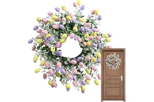 Colorful Egg Easter Wreaths for Front Door | Artificial Spring Front Door Hanging Ornaments with Colorful Eggs and Mixed Bran