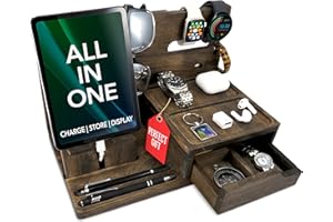 EcoLeafy Dot Nightstand Organizer- Bedside Docking Station for Men- Unique Gifts for Husband, Father or Dad from Wife, Son or Daughter- Desk Organizer for Phone, Watches, Wallet & Accessories (Rustic)