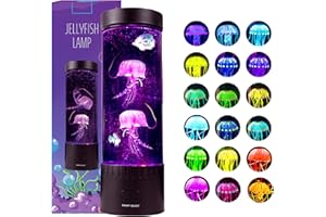 Brewish Jellyfish Lava Lamp,16 Color Changing Mood Lamps,Aquarium Night Light for Kids & Adults, Artificial Fish Tank with Moving Fish,Sensory Room LED Lights for Autism, ADHD,Excellent Gift