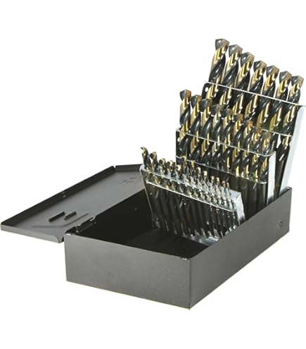 Drillco 400N Series Nitro 29 Piece High-Speed Steel Jobber Drill Bit Set Black Gold Oxide Finish Round Shank Spiral Flute 135 Degrees Split Point 1 1