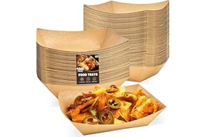 ZORRITA 3 Lb Paper Food Trays - 100 Pack Disposable Nacho Trays, Kraft Paper Food Boats Taco Holders Party Serving Baskets for Hot Dogs Snacks Tacos Fries