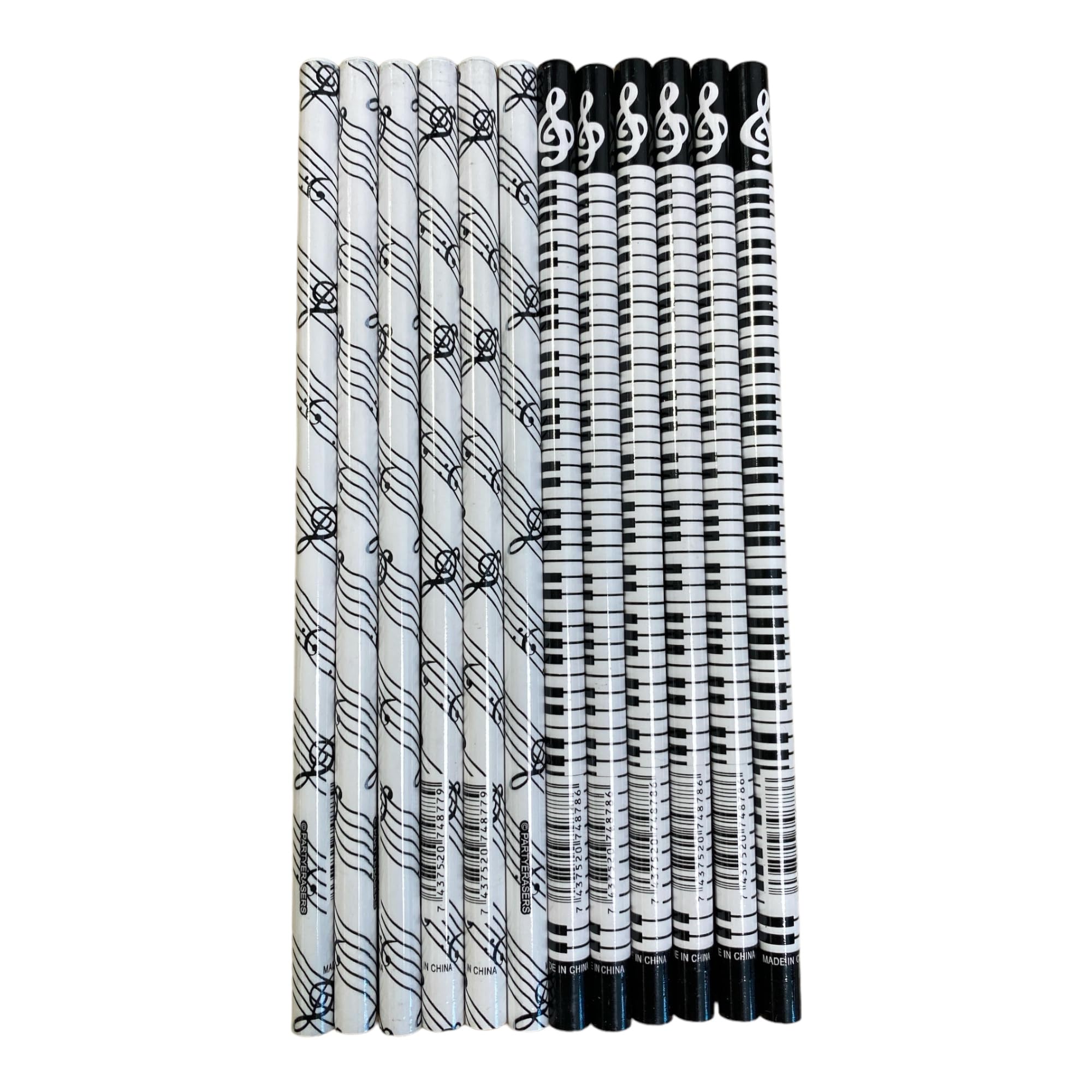 FunMusicOnline Pack of 12pcs Music Themed Black and White Keyboards HB Pencils (2 Designs)
