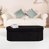 Bonlife Folding Ottoman Storage Bench 120L Black 110x38x38cm Boucle view 6