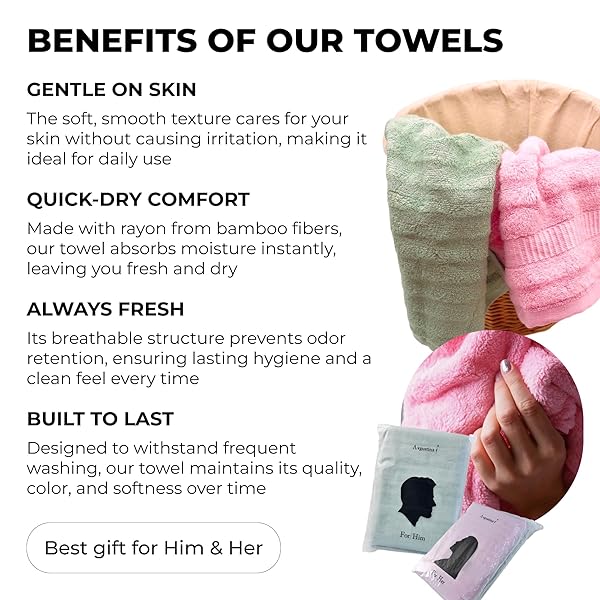 HIS AND HERS TOWELS SET FOR COUPLES – 4-PIECE BATH TOWEL FOR COUPLES, PINK & GREEN WITH MARS & VENUS EMBROIDERY – SOFT BAMBOO BLEND COUPLE BATH TOWEL GIFT
