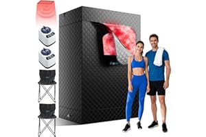 Ceyodo Upgraded 2 Person Infrared Sauna Box, 77”x 37”x 50” Portable Sauna with 660nm Red Light Therapy & 850nm,5-Layer Waterproof, 2 Steamers,2 Folding Chairs for Home Sauna