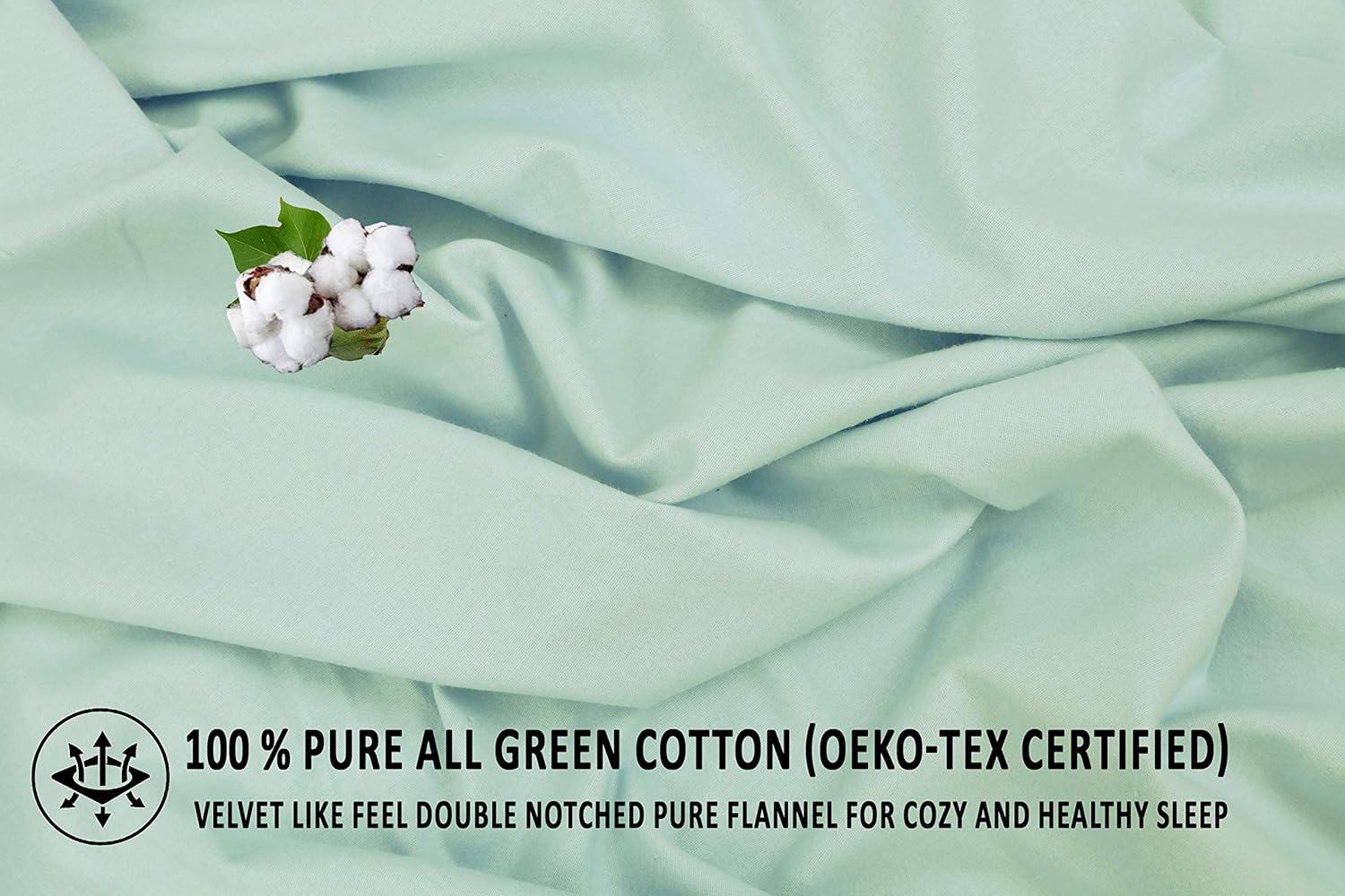 Ruvanti 100% Cotton 4 Piece Flannel Sheets King-Deep Pocket-All Seasons-Warm-Super Soft-Green-Breathable & Moisture Wicking Flannel Bed Sheet King Include Flat, Fitted Sheet & 2 Pillowcases: Home & Kitchen