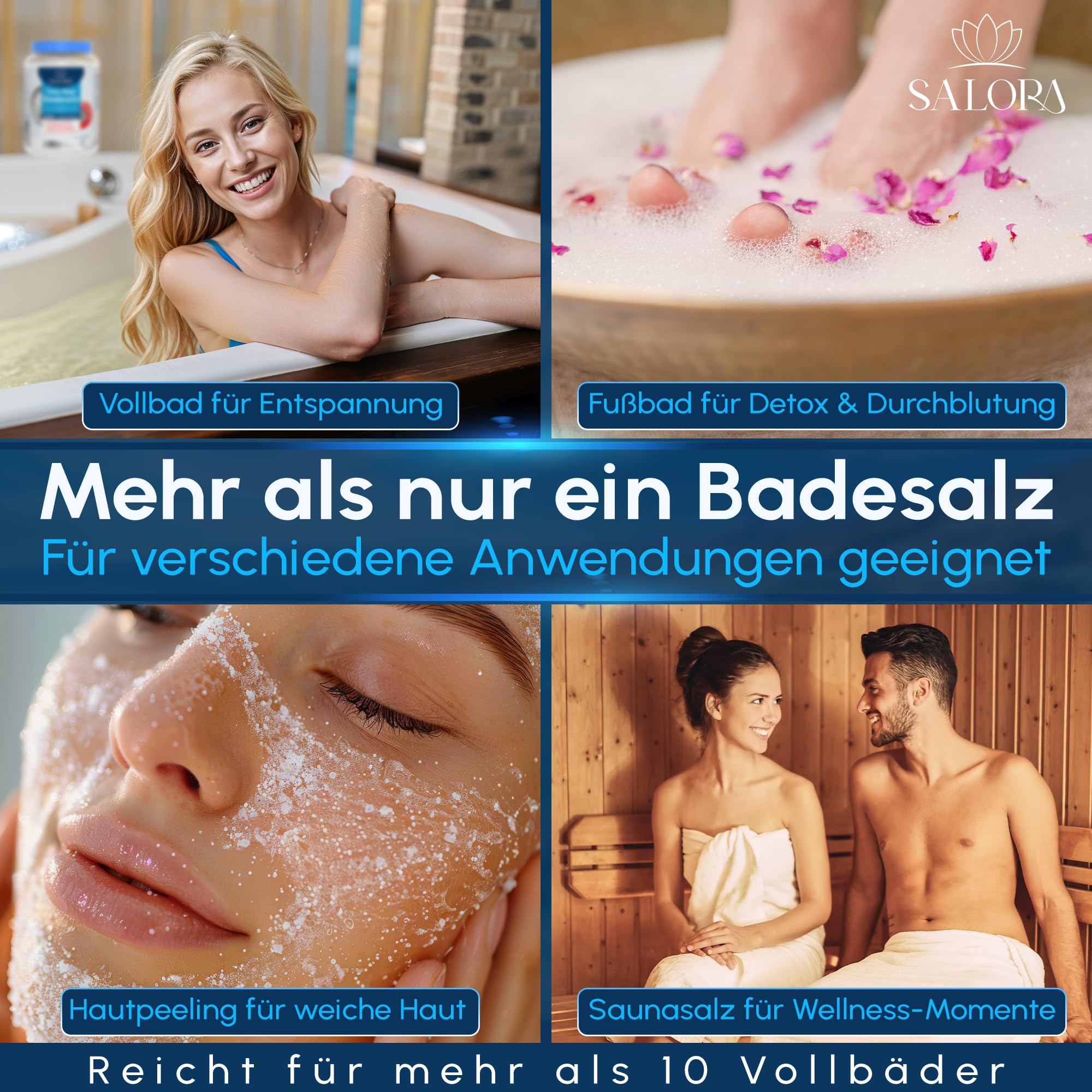 Salora ® Original Totes Meer Badesalz 2,5 Kg [Frei von Zusatzstoffen] - Premium Meersalz Badesalz aus Jordanien - Vollbad oder Fußbad Salz mit Peeling Effekt 3