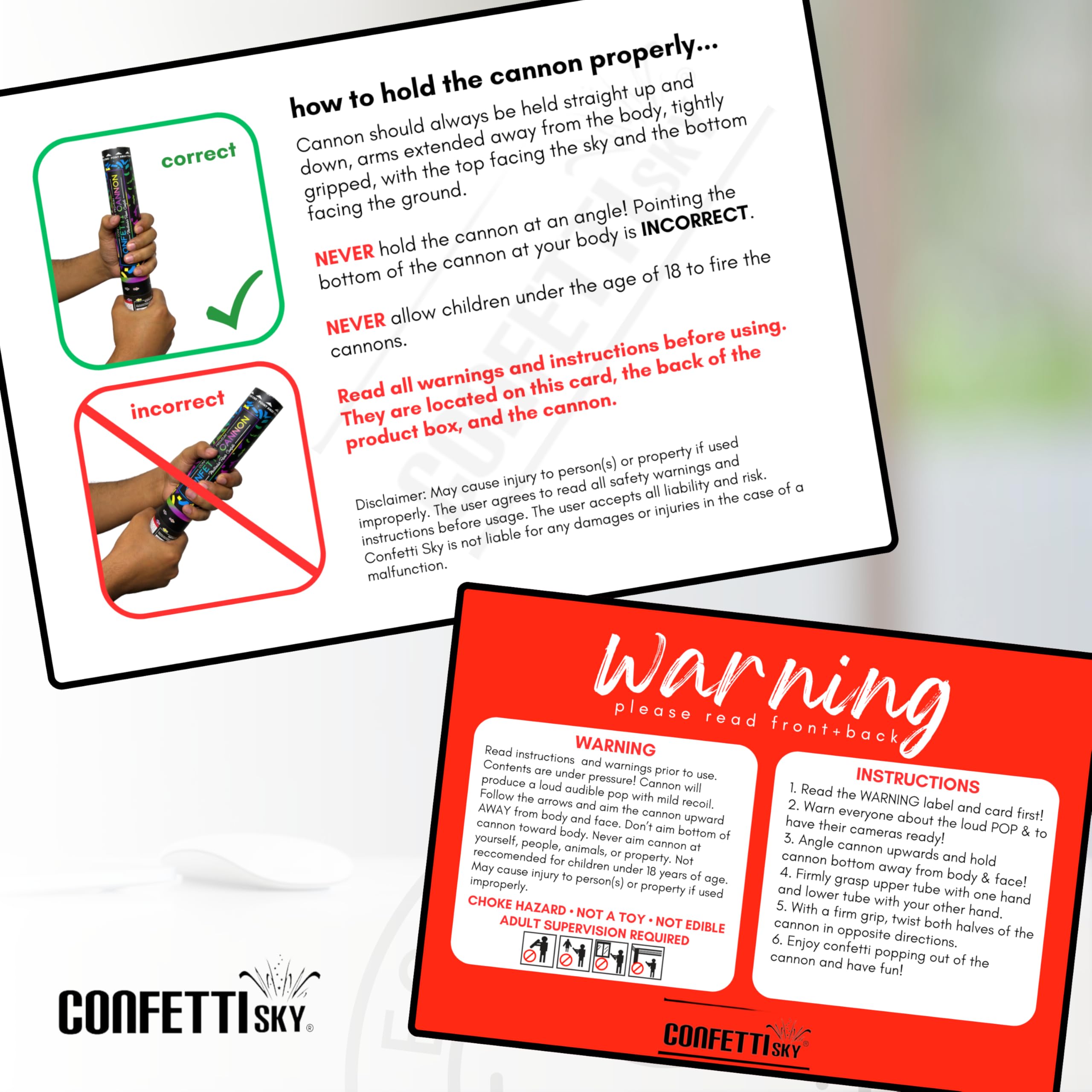 Confetti Sky [6 Pack] 12 Inch Confetti Cannons | Multicolor Confetti Poppers for Wedding Celebration, Birthday Party, Pranks, Graduation, Christmas Eve and New Year Celebration