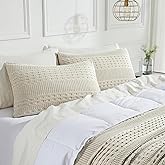 VHC Brands 100% Cotton Waffle Weave Natural King Size Sham Set of 2 20x36, Decorative Throw Pillow Covers/Shams, Boho Farmhouse Bedroom Decor