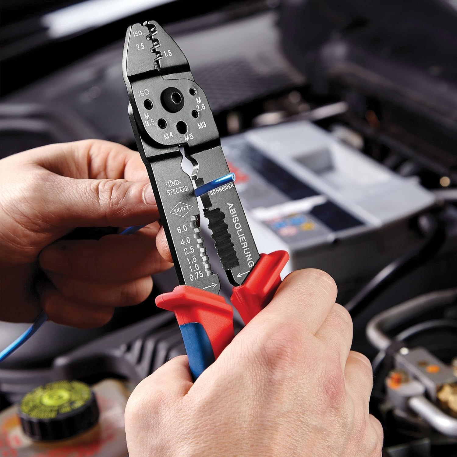 KNIPEX Crimping Pliers Black Lacquered with Multi-Component Handles 230 mm, 97 21 215 B, 224x71x14 mm - Image 4