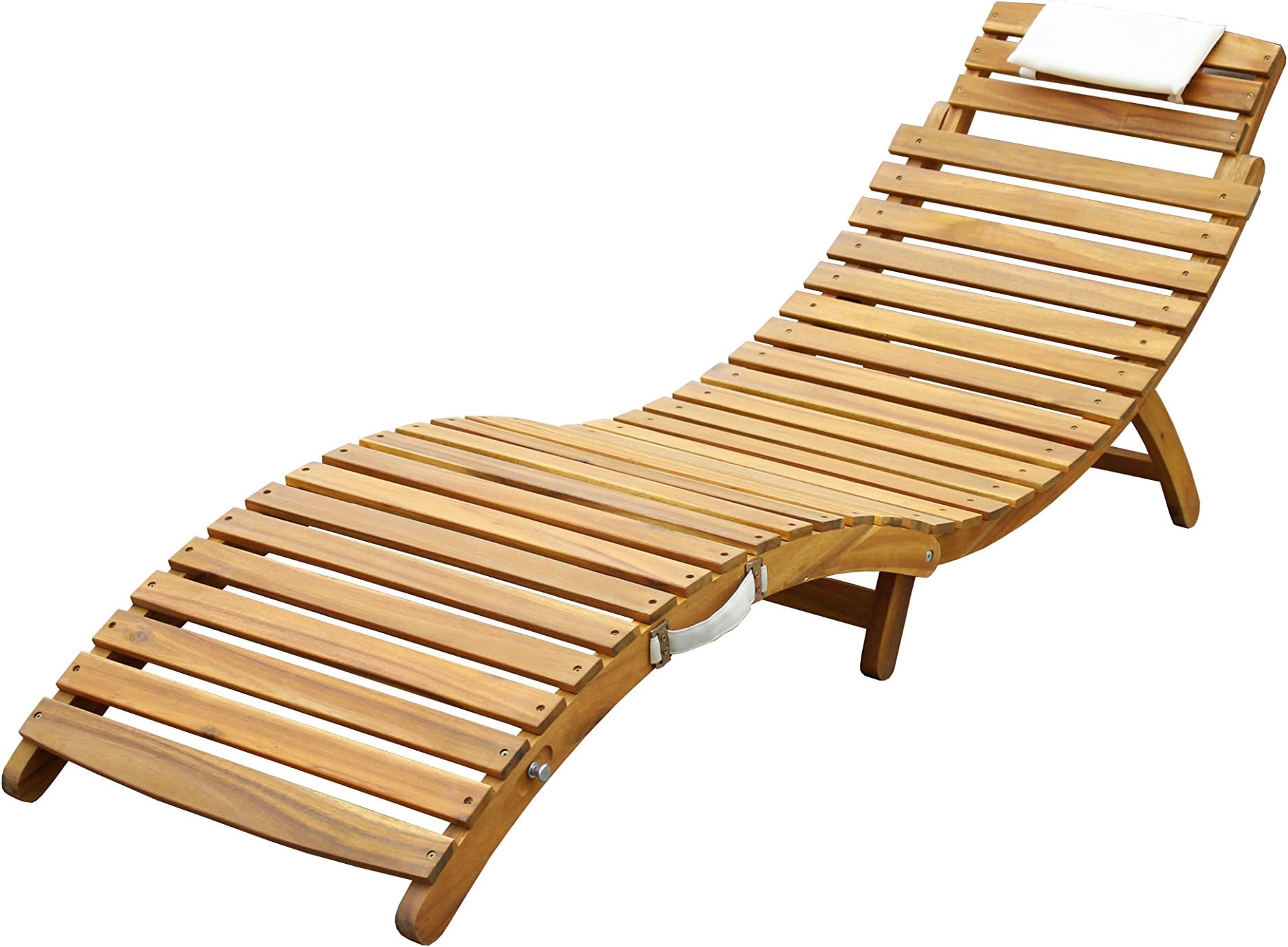 Amayo Home Solid Acacia Foldable Sun Lounger in Natural Color. Comfortable Garden Chair for Relaxation in Garden Porch Pool