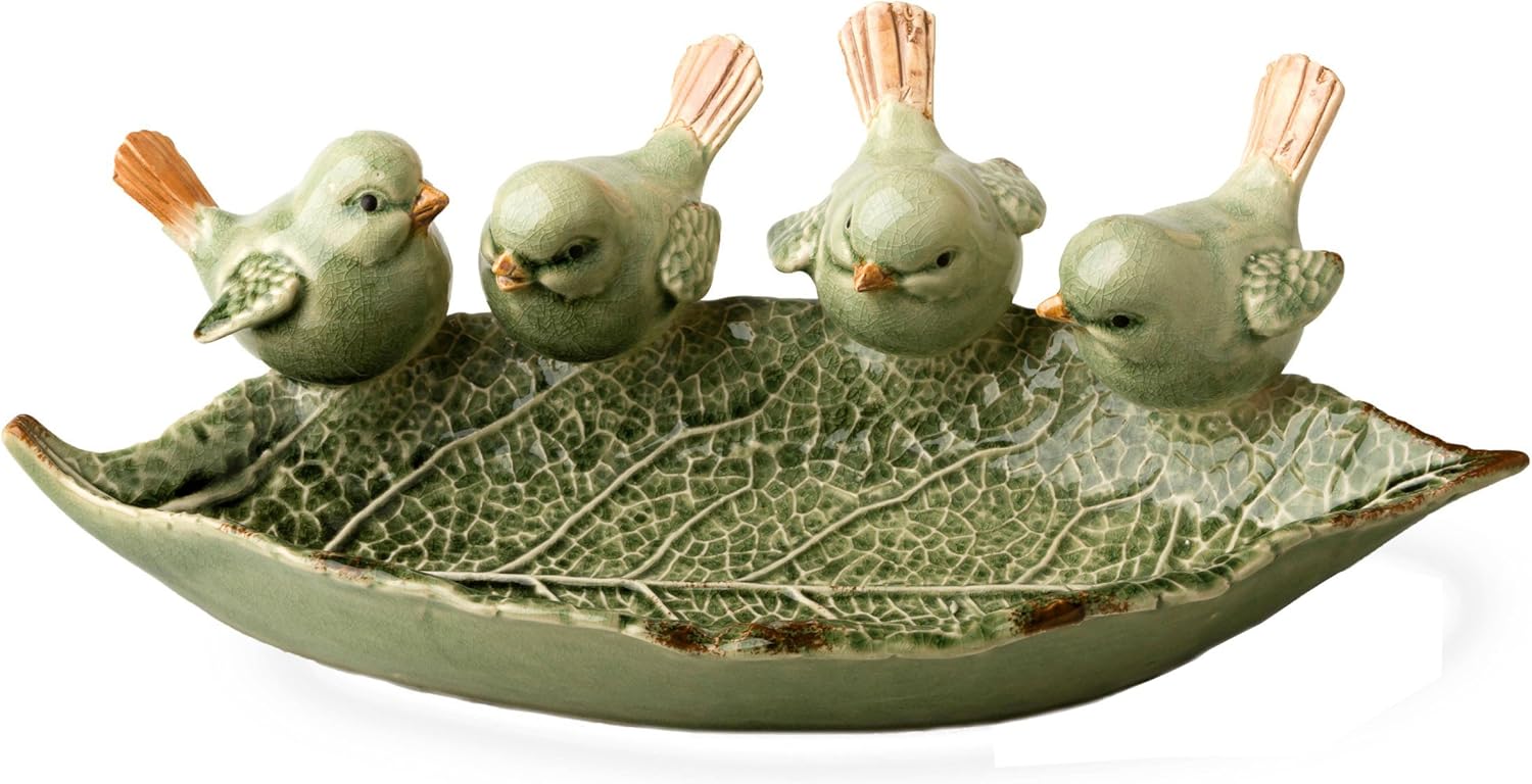 Boston International Ceramic Leaf Bird Feeder Garden & Outdoor