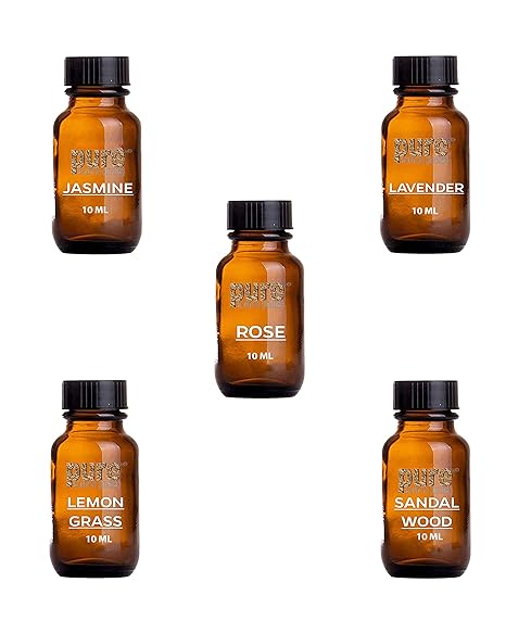 Pure Source India Essential Oil Aroma Oil 5 in One Pack (Lemon Grass, Lavender, Jasmine, Rose, Sandal Wood 10 ML Each.