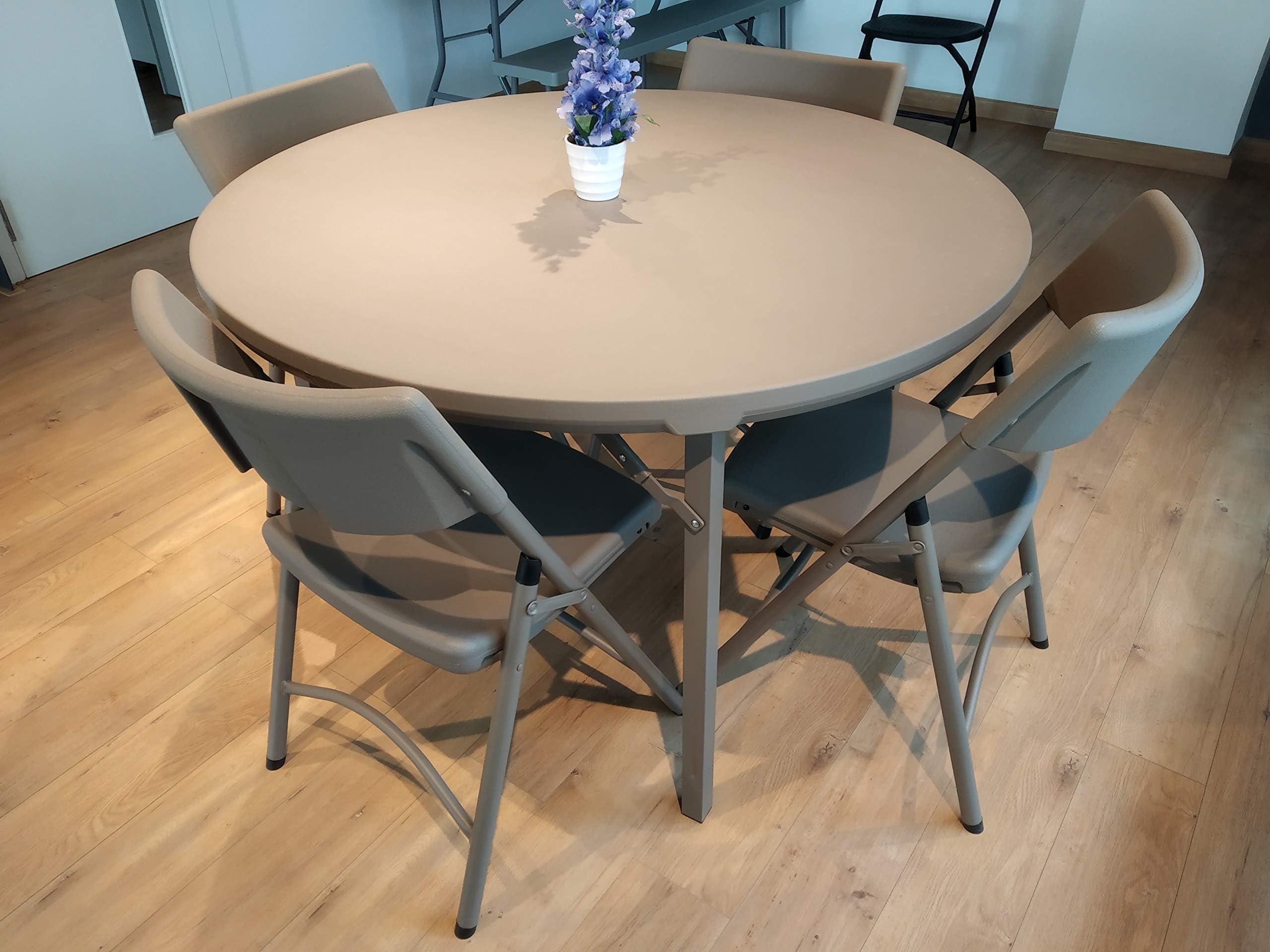ThinkPro Folding Dining Set, (Warm Grey, 4ft Round Table & 4 Chairs)