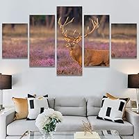 SIGNWIN 5 Panel Canvas Wall Art Modern Art Animals Dramatic Elephants Giraffe Multicolor Photography Southwest for Home Decorations Ready to Hang - 60