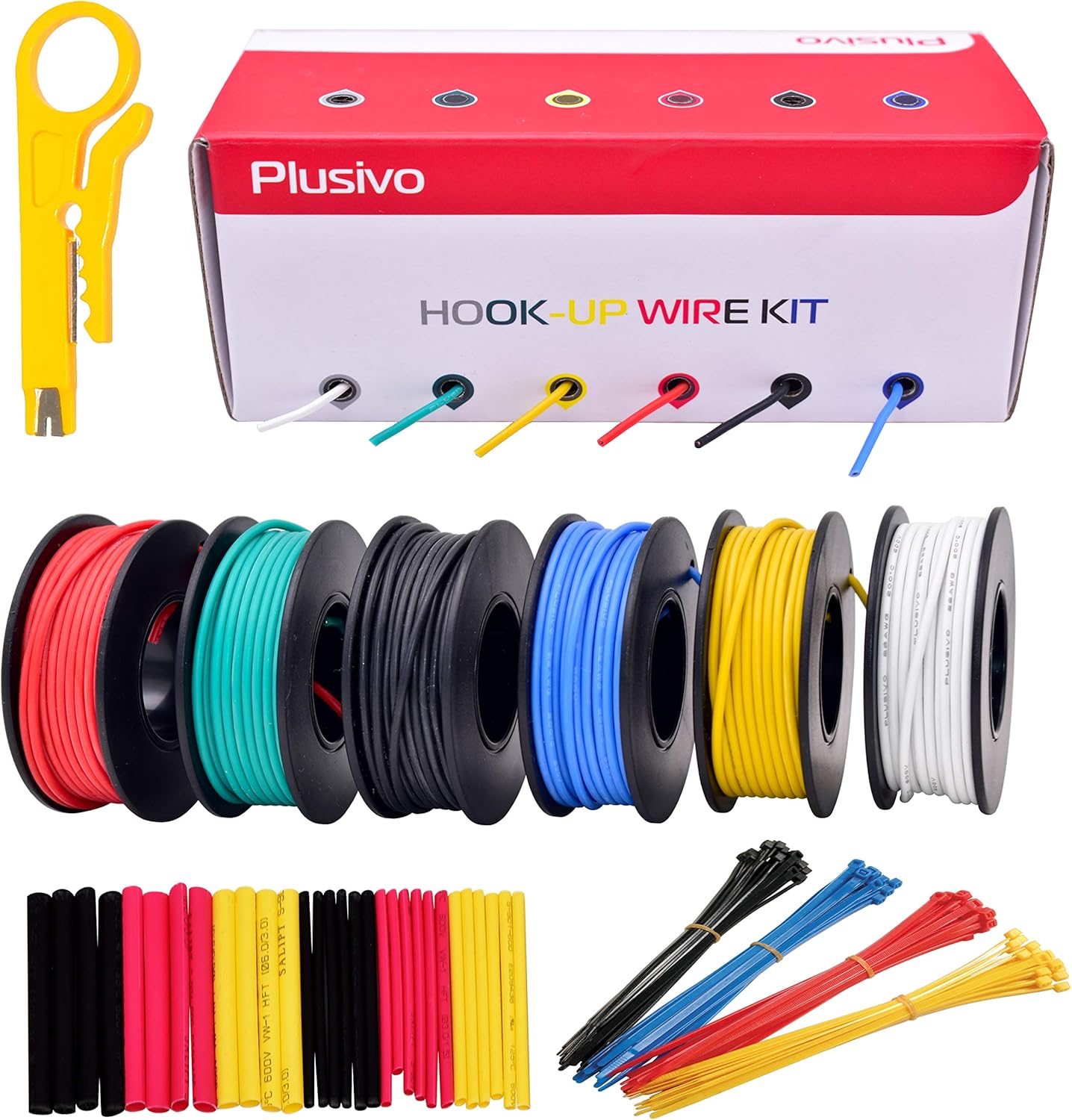 22AWG Silicone Hook Up Wire - 22 Gauge Stranded Tinned Copper Wire with Silicone Insulation, 6 Colors (Black, Red, Yellow, Green, Blue, White) 23ft / 7m Each, Hook Up Wire Kit from Plusivo: Industrial & Scientific