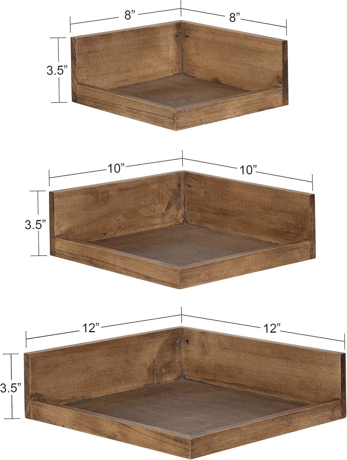 Kate and Laurel Levie Corner Shelf, Set of 3, Rustic Natural, Modern Farmhouse-Inspired Wood Shelf