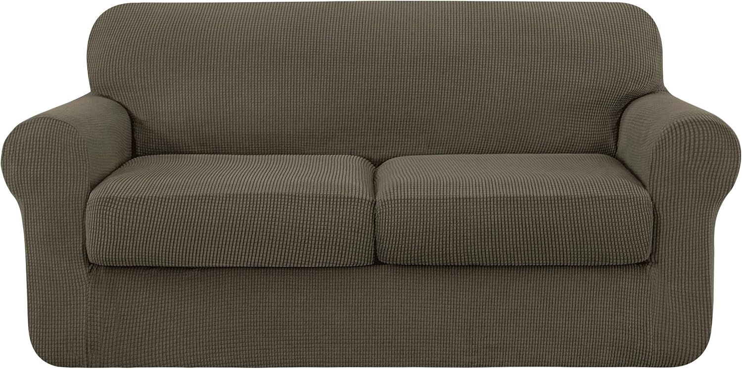 subrtex High Stretch Jacquard Slipcover with 3 Separate Cushion Common Couch Sofa Cover Coat for 3-Seater Conventional Settee Spandex Washable Furniture Protector (Large, Gray): Home & Kitchen