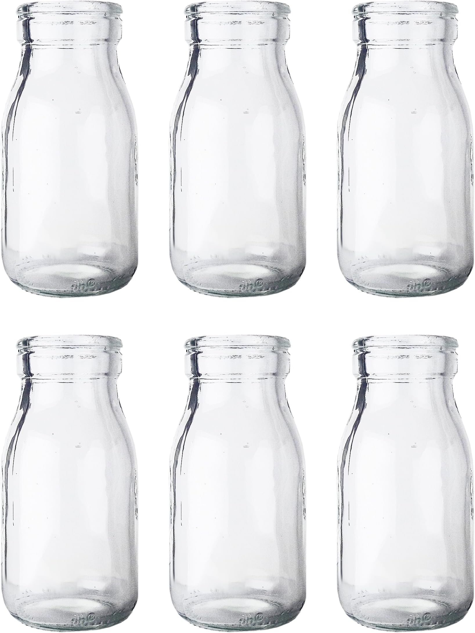 Goodie Gifts Set of 6 Glass Milk Bottles with Plastic Lids for Parties