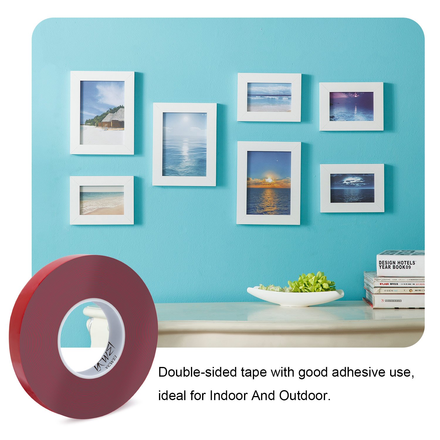 Double Sided Acrylic Heavy Duty Mounting Tape,1 Inch x 450 inch- 1mm Thickness.Removable,Gray,Tough Bonding Strength,Weatherproof