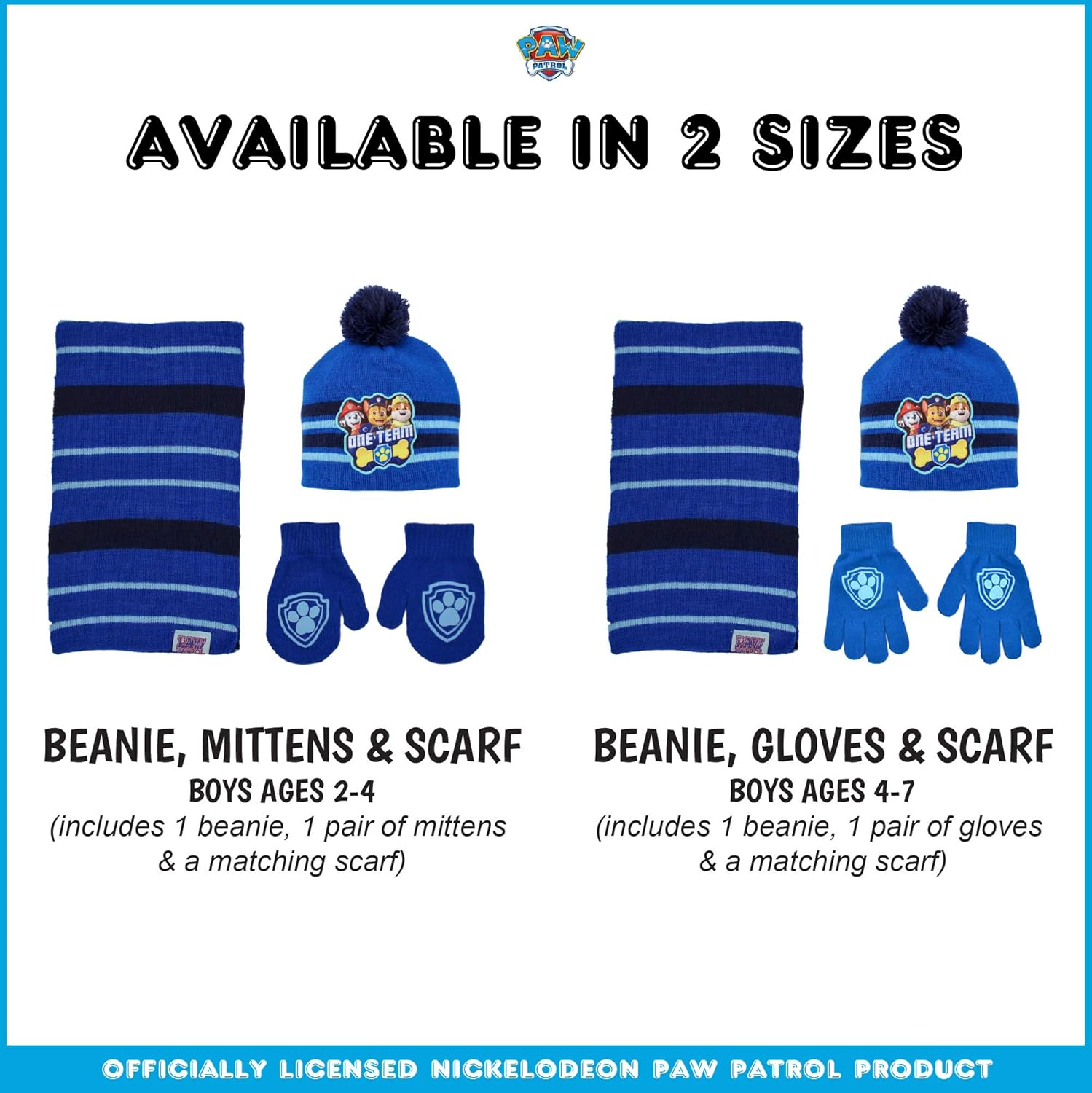 Nickelodeon Paw Patrol Scarf, Hat Mitten Toddler and Little Boys, Blue/Black, Glove Set, Age 4-7: Clothing