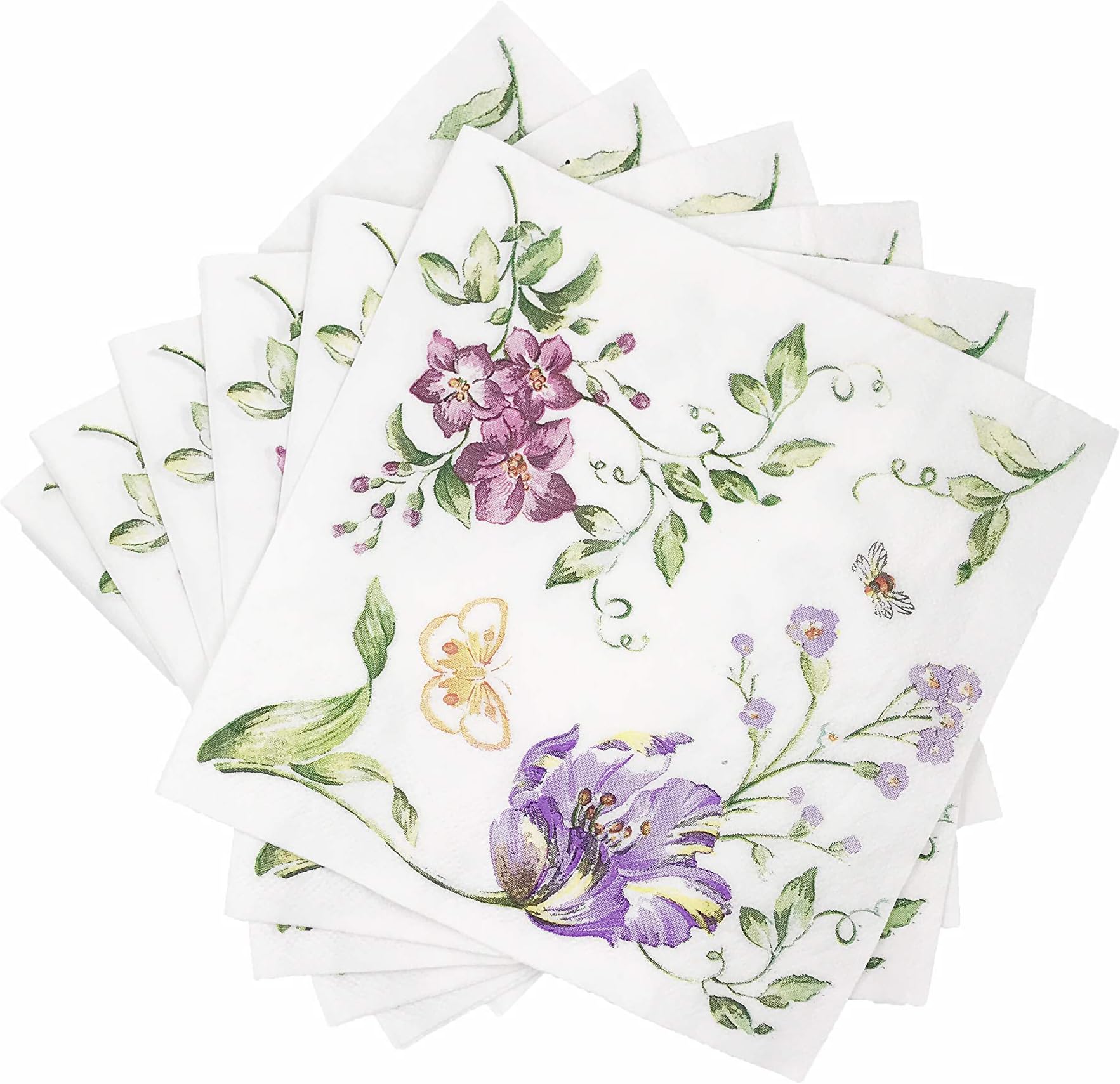 WallyE Decoupage Napkins, Flower and Butterfly Luncheon Napkins for Bridal Shower Tea Party or Wedding,80 Pack