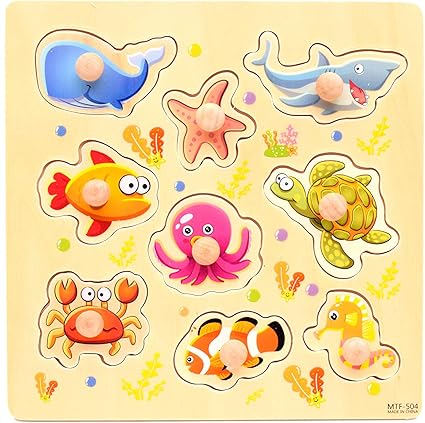 Vibgyor Vibes MDF Wooden Early Age Matching Jigsaw Puzzle for Kids with Knobs (Aquatic/Sea/Ocean Theme)- Pack of 1